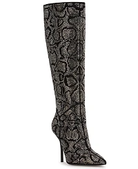 Jessica Simpson Women's Lovienn Rhinestone Stiletto Knee-High Wide-Calf Dress Boots