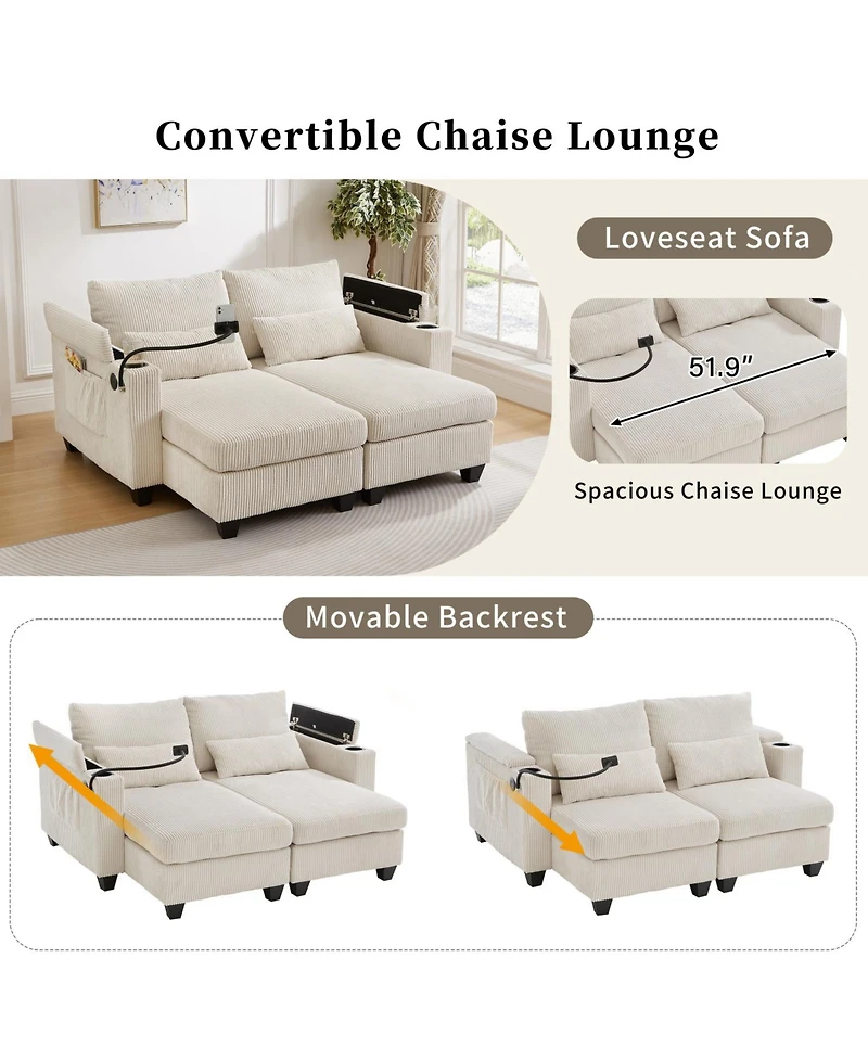 Streamdale Furniture Convertible Sleeper Sofa with Usb & Storage