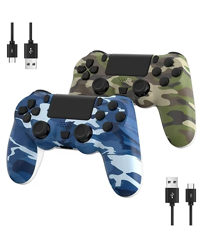 Nbcp 2 Pack Wireless Controllers for PS4/Slim/Pro, 1000mAh Battery, Dual Vibration, 3.5mm Audio Jack, 6-Axis Motion Sensor - Camouflage