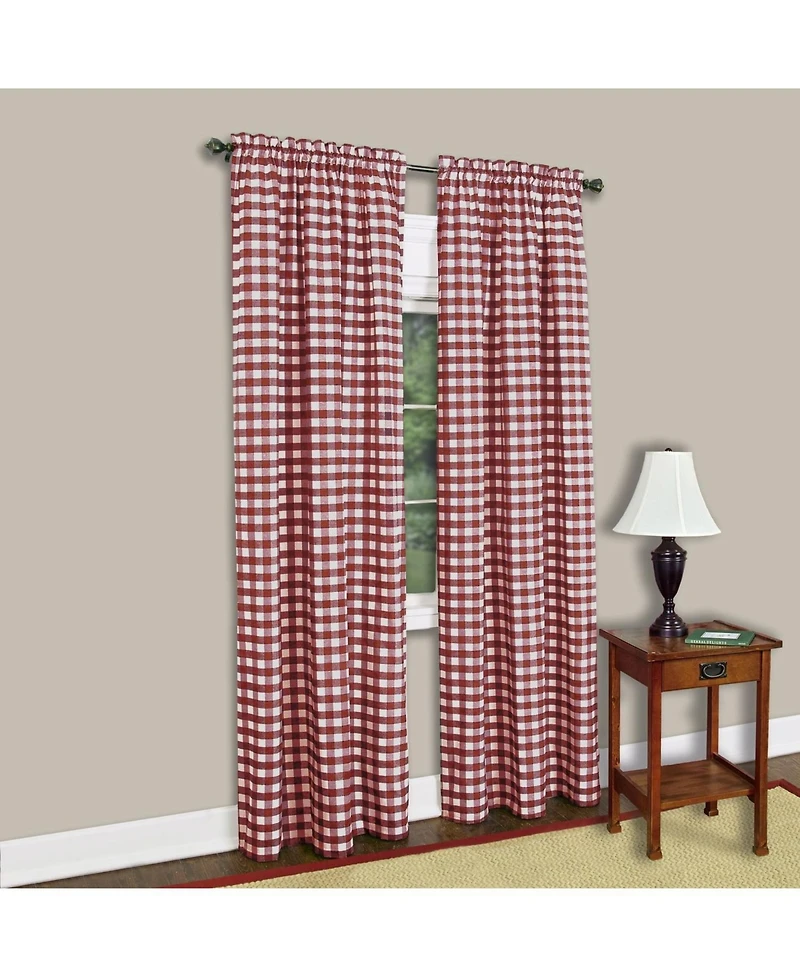 GoodGram Buffalo Check Gingham Custom Window Curtain Treatments - Single Panel 42 in. W x 63 L, Black