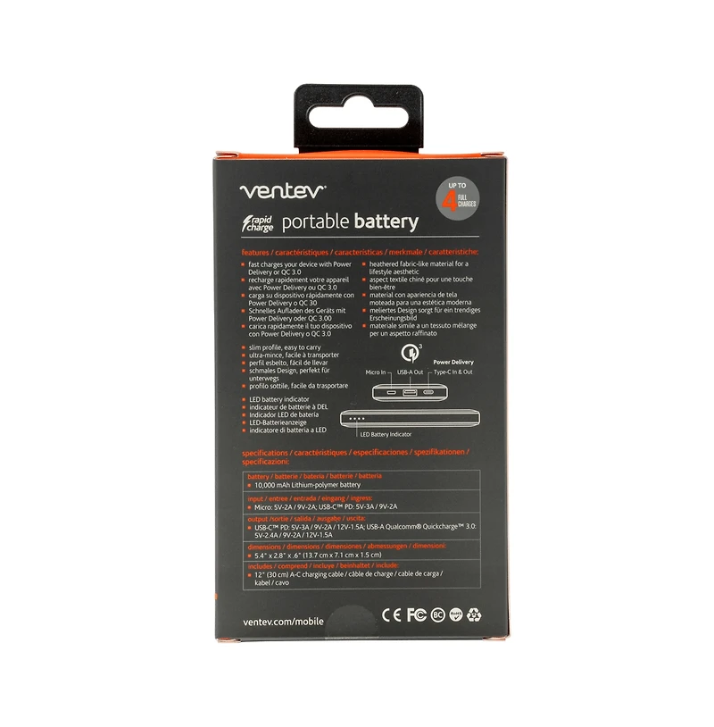 Ventev 10K mAh Portable Battery-Gray