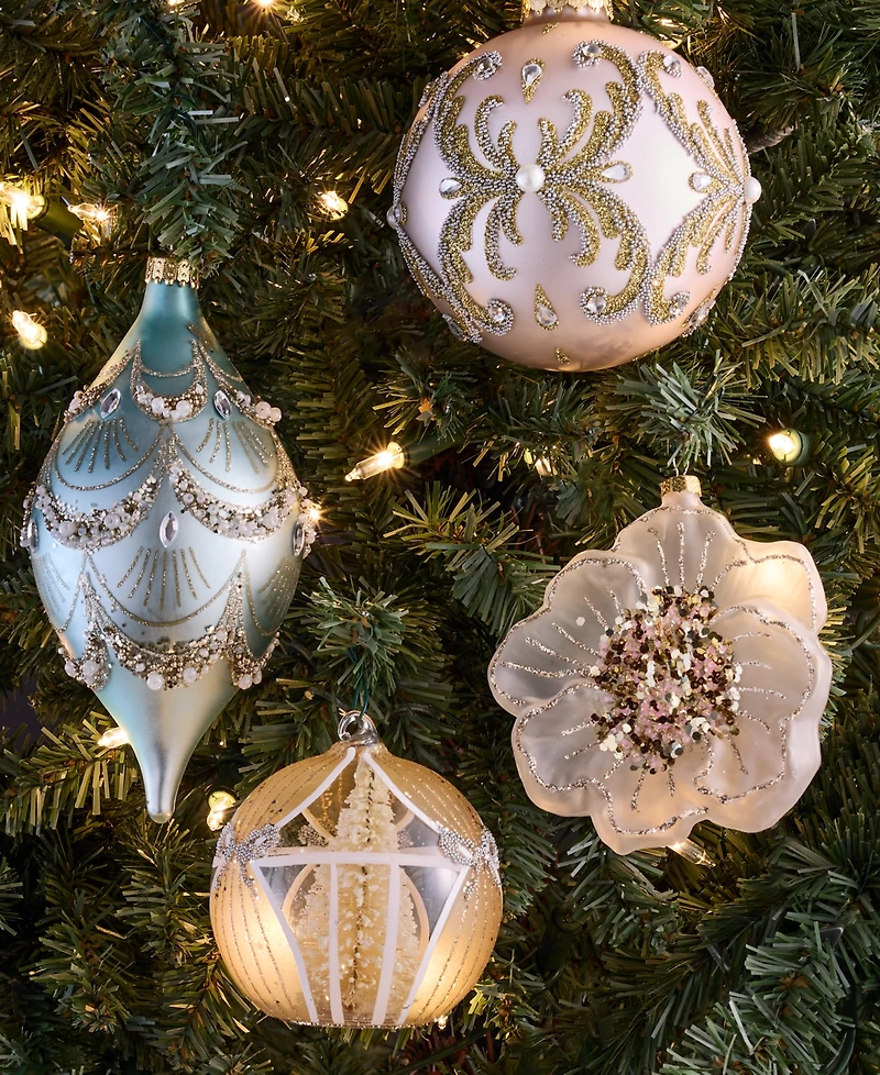 Holiday Lane Opulence Set of 4 Glass Mixed Ornaments, Macy's Exclusive