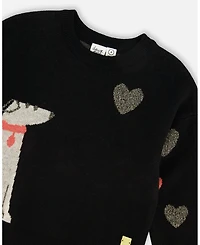 Deux par Toddler Girls Knit Sweater Black with Dalmatian and Hearts - Toddler|Child