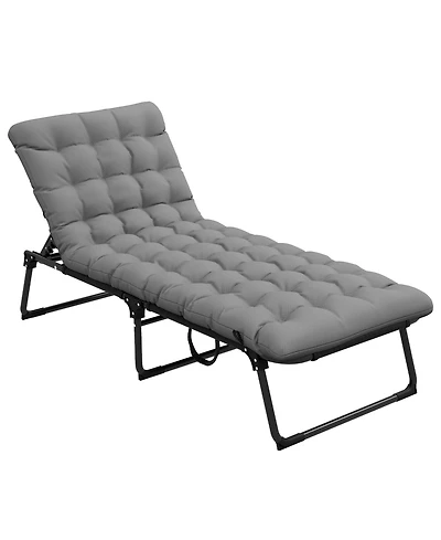 Outdoor Chaise, Adjustable Folding Chaise Lounge with 4-position Backrest, Magazine Pocket, Removable Head Pillow, Sun Bathing Lounger Chair for Patio