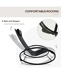 Flynama Pool Lounger, Outdoor Rocking Lounge Chair for Sunbathing, Pool, Beach, Porch with Pillow & Cool Mesh, Sun Tanning Rocker, Black