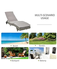 Flynama Chaise Lounge Pool Chair, Outdoor Pe Rattan Cushioned Patio Sun Lounger w/ 5-Level Adjustable Backrest & Wheels for Easy Movement, Wicker