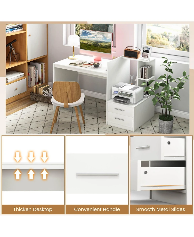 Mecale Computer Desk Home Office with Bookshelf and Drawers