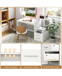 Mecale Computer Desk Home Office with Bookshelf and Drawers