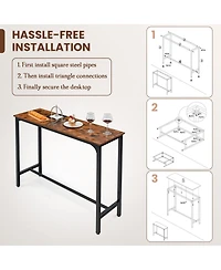 Mecale 48 Inch Industrial Pub Dining Table with Steel Frame