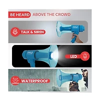 Pyle Waterproof Megaphone - Water Resistant Pa Bullhorn Speaker with Siren and Built-in Led Light
