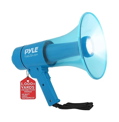 Pyle Waterproof Megaphone - Water Resistant Pa Bullhorn Speaker with Siren and Built-in Led Light