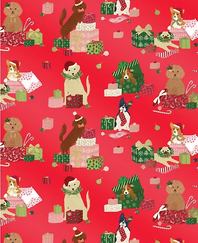 Punch Studio Holiday Party Pets Holiday Gift Wrap, 30" x 120"