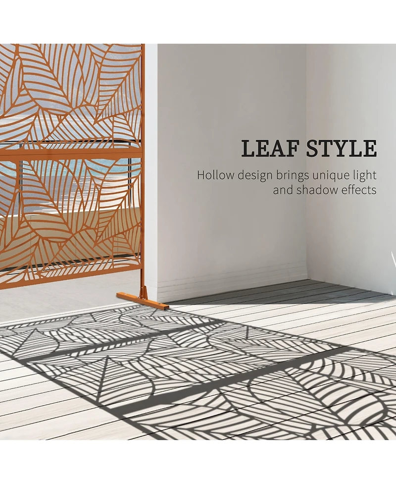 Outsunny Metal Privacy Screen 6.5' Outdoor Divider Leaf Motif,
