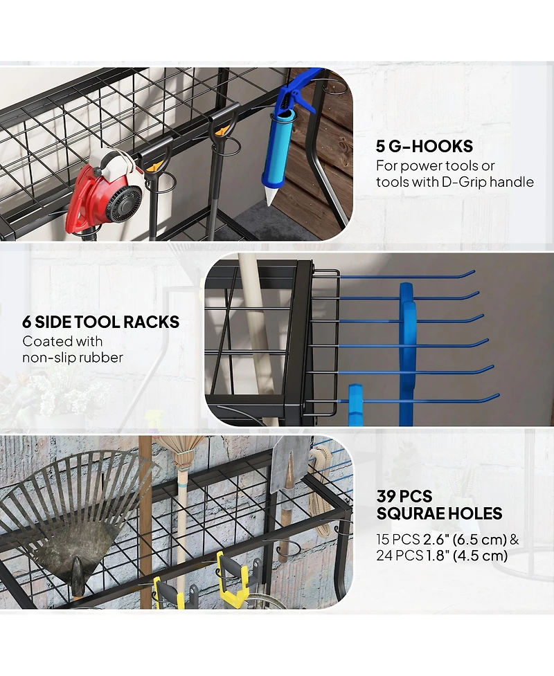 Outsunny Garden Tool Organizer for Garage, 3 Tier Yard Holder,