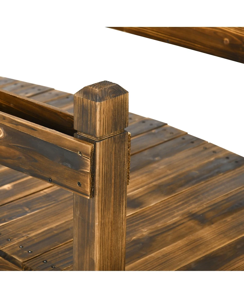 Outsunny Wooden Garden Bridge with Planters, Stained Finish Arc Footbridge