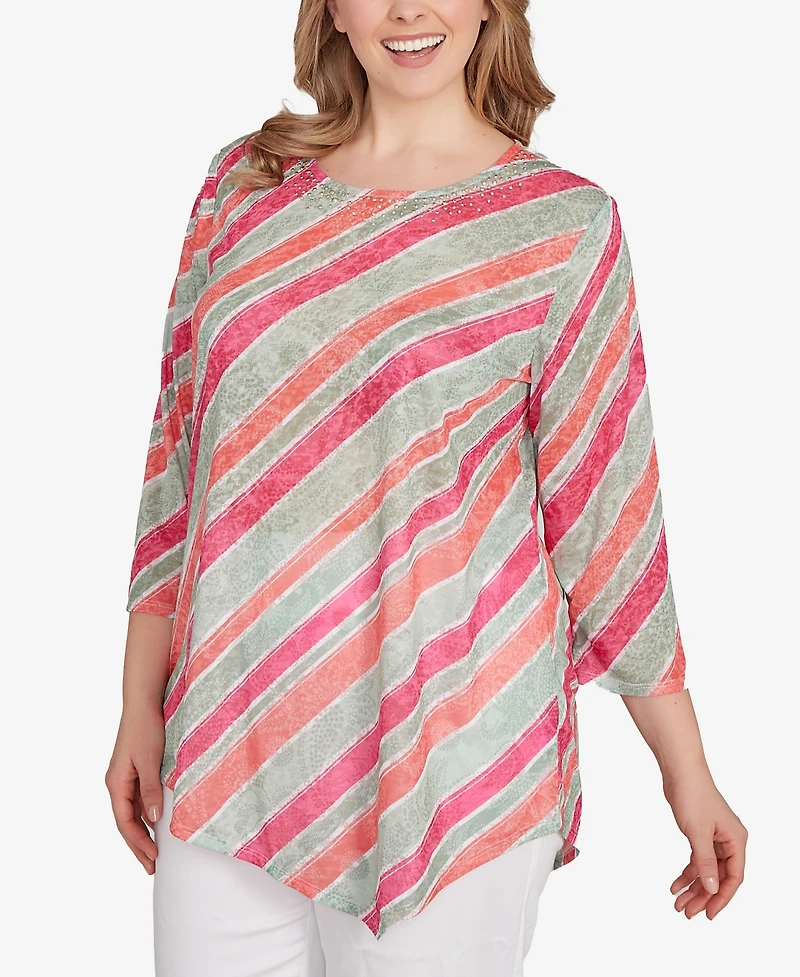 Ruby Rd. Plus Bias Stripe Beaded Top