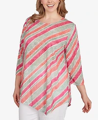 Ruby Rd. Plus Bias Stripe Beaded Top