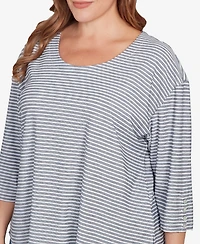 Ruby Rd. Plus Size Scalloped Texture Stripe Top