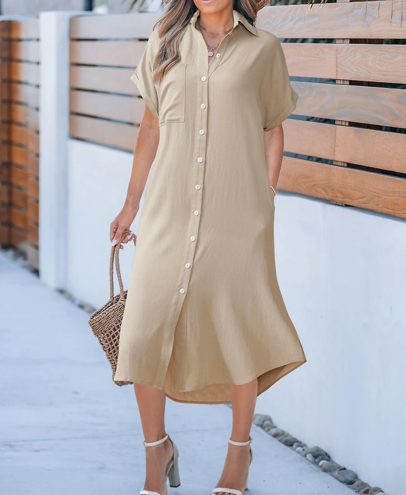 Cupshe Women's Denim Short Sleeve Button Down Cover Up Dress