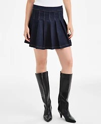 Bar Iii Women's Pleated Denim Mini Skirt, Macy's Exclusive