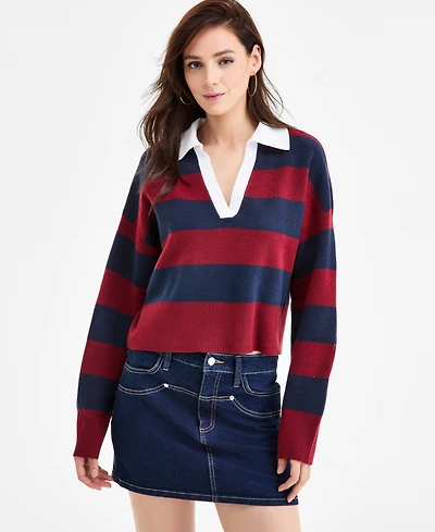 Bar Iii Women's Rugby-Stripe Polo Sweater, Macy's Exclusive