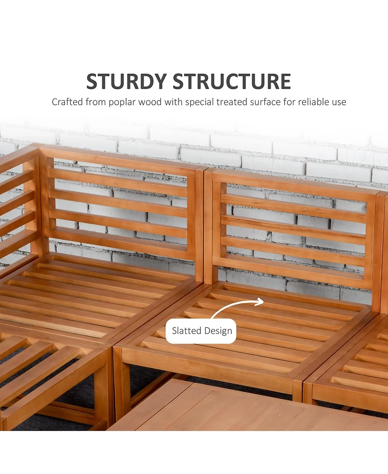 Outsunny 5pc Patio Furniture Set, Wood Sectional Sofa Cushions, Table,