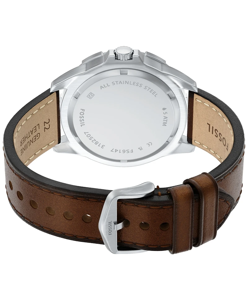 Fossil Men's Garrett Multifunction Brown Leather Watch, 44mm