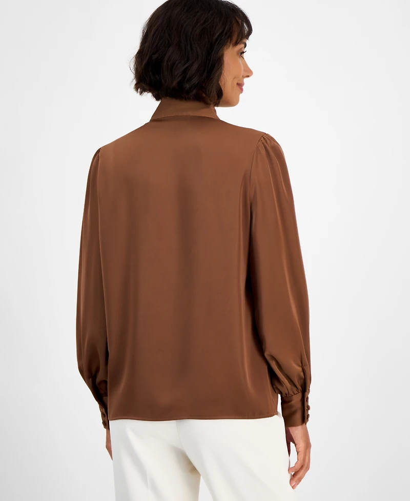 T Tahari Women's Bow-Neck Tie Blouse