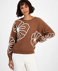 T Tahari Women's Floral-Embroidered Long-Sleeve Sweater