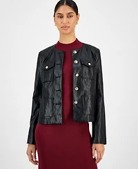 T Tahari Women's Button-Front Faux Leather Jacket
