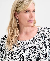 Jm Collection Plus Printed Scoop-Neck 3/4-Sleeve Top