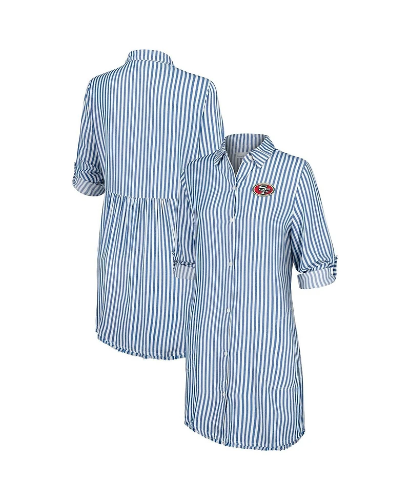 Tommy Bahama Women's Blue/White San Francisco 49ers Chambray Stripe Cover-Up Shirt Dress