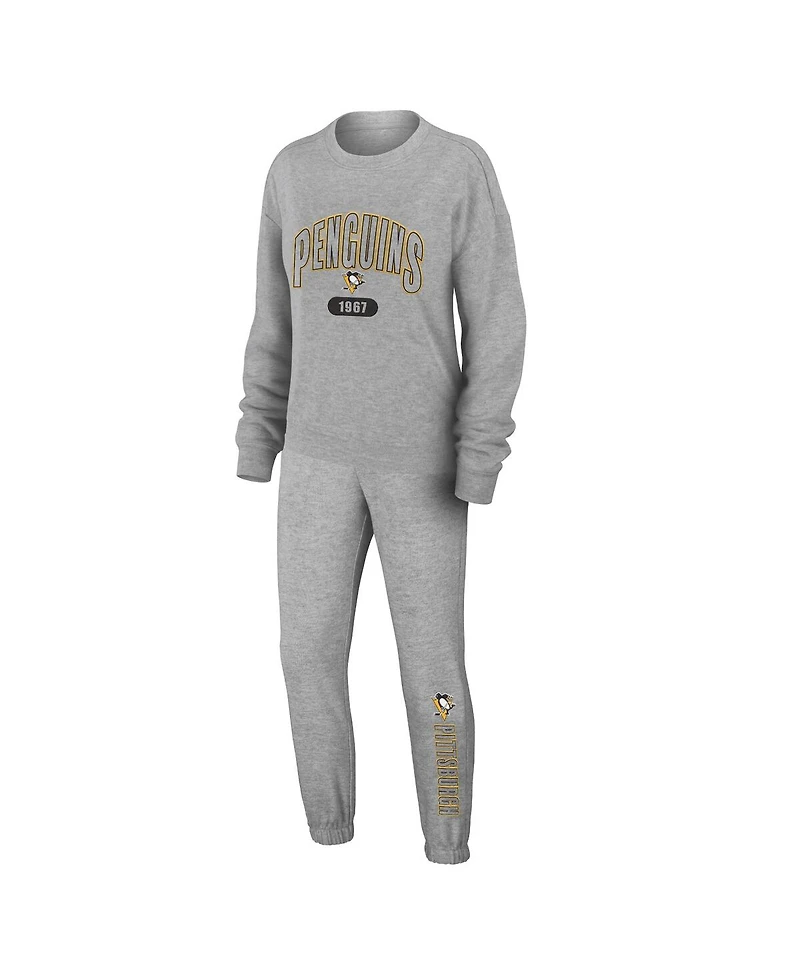 Wear by Erin Andrews Women's 2-Piece Heather Gray Pittsburgh Penguins Knit Long Sleeve Tri-Blend T-Shirt and Pants Sleep Set