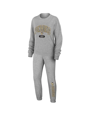 Wear by Erin Andrews Women's 2-Piece Heather Gray Pittsburgh Penguins Knit Long Sleeve Tri-Blend T-Shirt and Pants Sleep Set