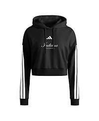 Adidas Women's Black Indiana Hoosiers Campus Queen Cropped Pullover Hoodie