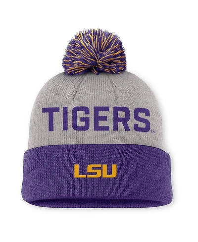Nike Men's Gray/Purple Lsu Tigers Primetime Peak Cuffed Knit with Pom Hat