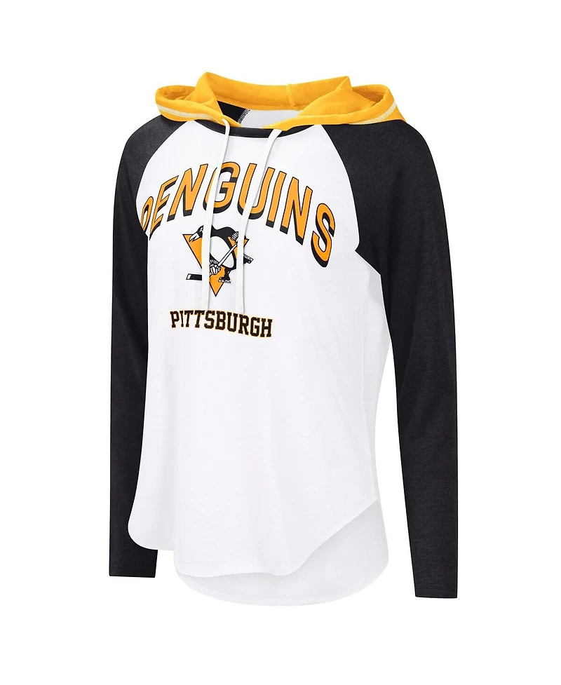 G-iii 4Her by Carl Banks Women's White/Black Pittsburgh Penguins Vip Raglan Long Sleeve Hoodie T-Shirt