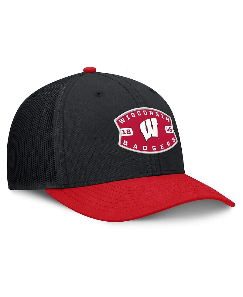 Fanatics Men's Black/Red Wisconsin Badgers Adapt Adjustable Trucker Hat