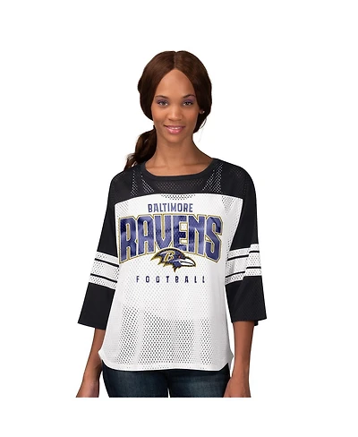 G-iii 4Her by Carl Banks Women's Black Baltimore Ravens First Team 3/4-Sleeve Mesh T-Shirt