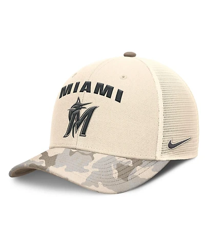 Nike Men's Natural Miami Marlins Camo Natural Pack Rise Adjustable Trucker Hat