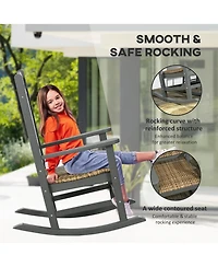 Outsunny Outdoor Rocking Chair, Hdpe Pe Wicker Padded Porch Rocker,