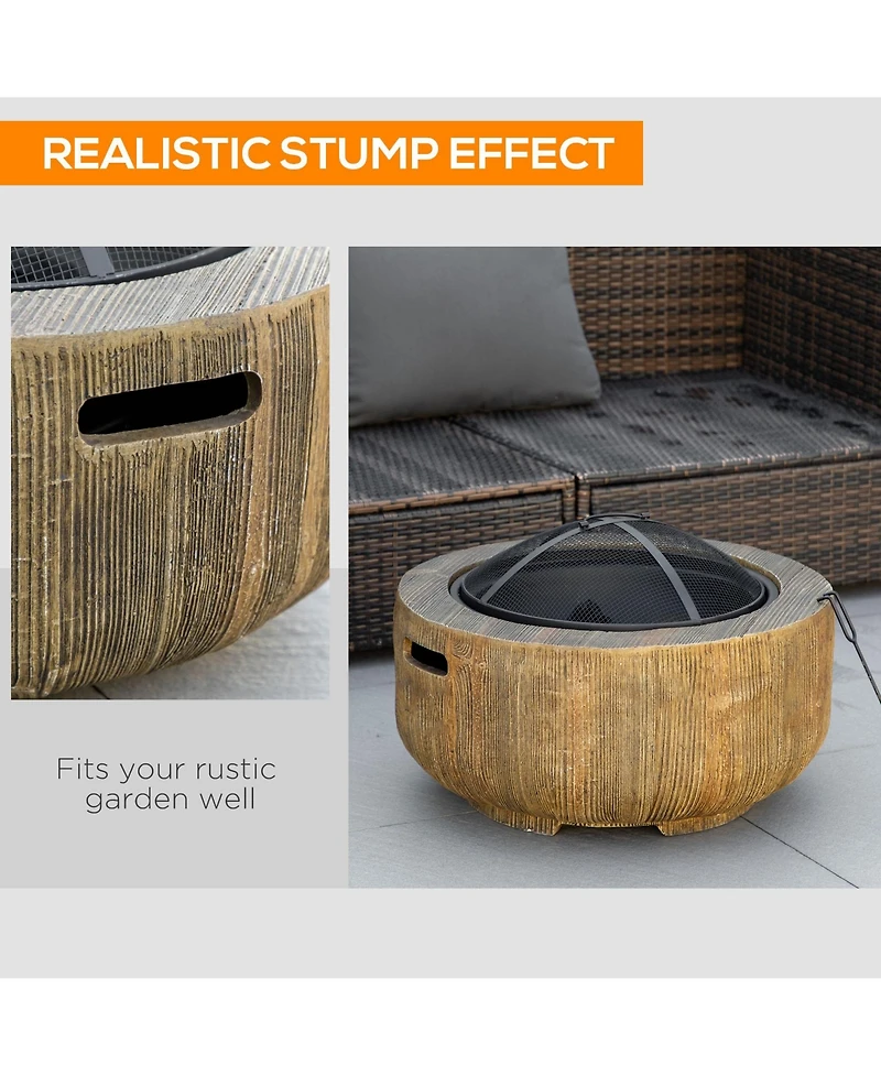Outsunny Fire Pit with Spark Screen and Poker, 24" Wood-burning Bowl,