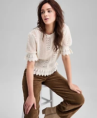 And Now This Women's Round-Neck Open-Knit Sweater, Macy's Exclusive