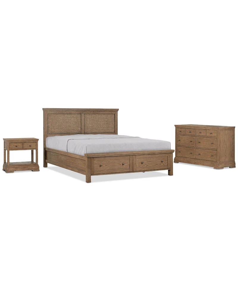 Alverton 3 Pc. King Cane Storage Set (Bed, Dresser & 1-Drawer Nightstand), Created for Macy's.