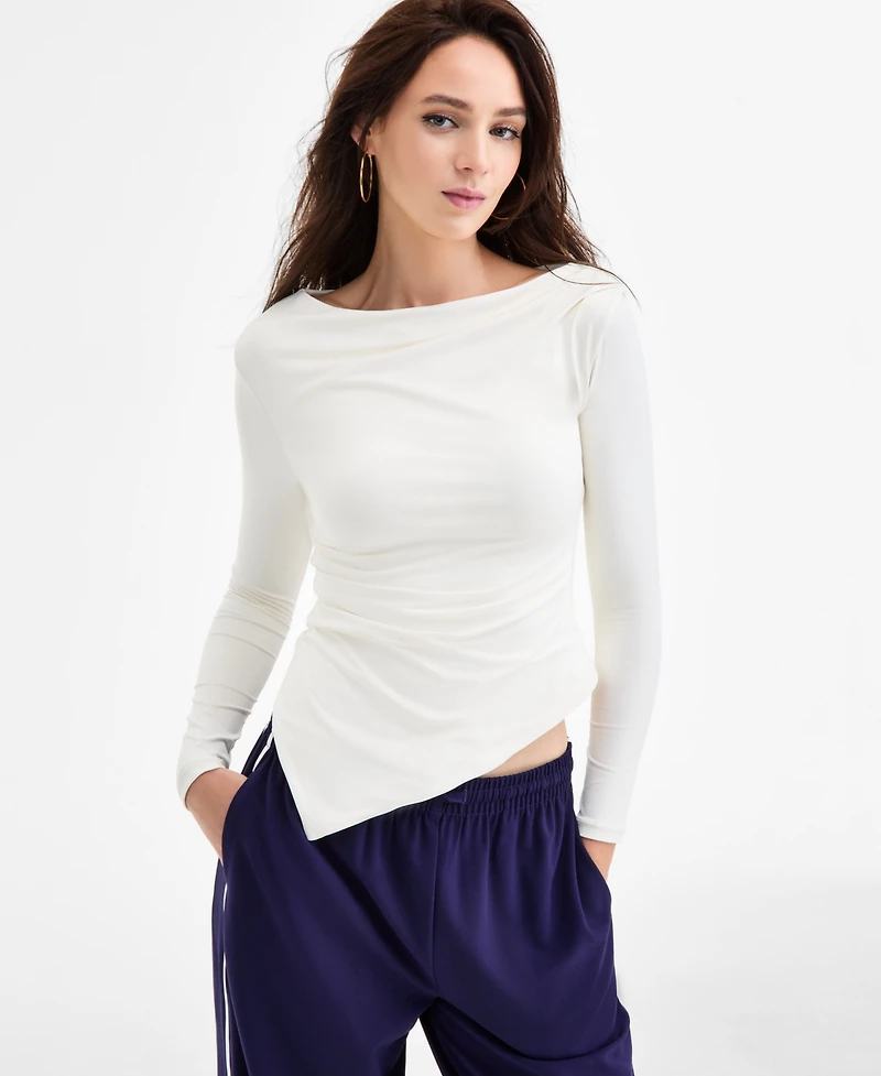 Bar Iii Women's Asymmetrical-Hem Boatneck Top, Macy's Exclusive