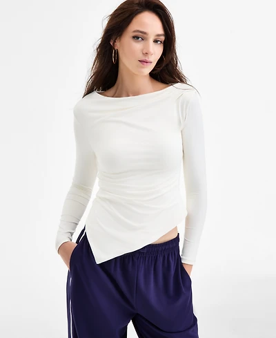 Bar Iii Women's Asymmetrical-Hem Boatneck Top, Macy's Exclusive
