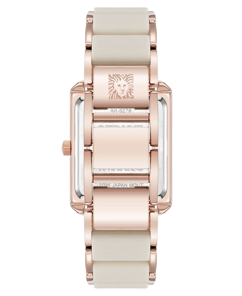 Anne Klein Women's Quartz Casual Rectangular Rose Gold-Tone Metal Alloy Bracelet Watch, 26mm