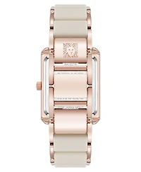Anne Klein Women's Quartz Casual Rectangular Rose Gold-Tone Metal Alloy Bracelet Watch, 26mm