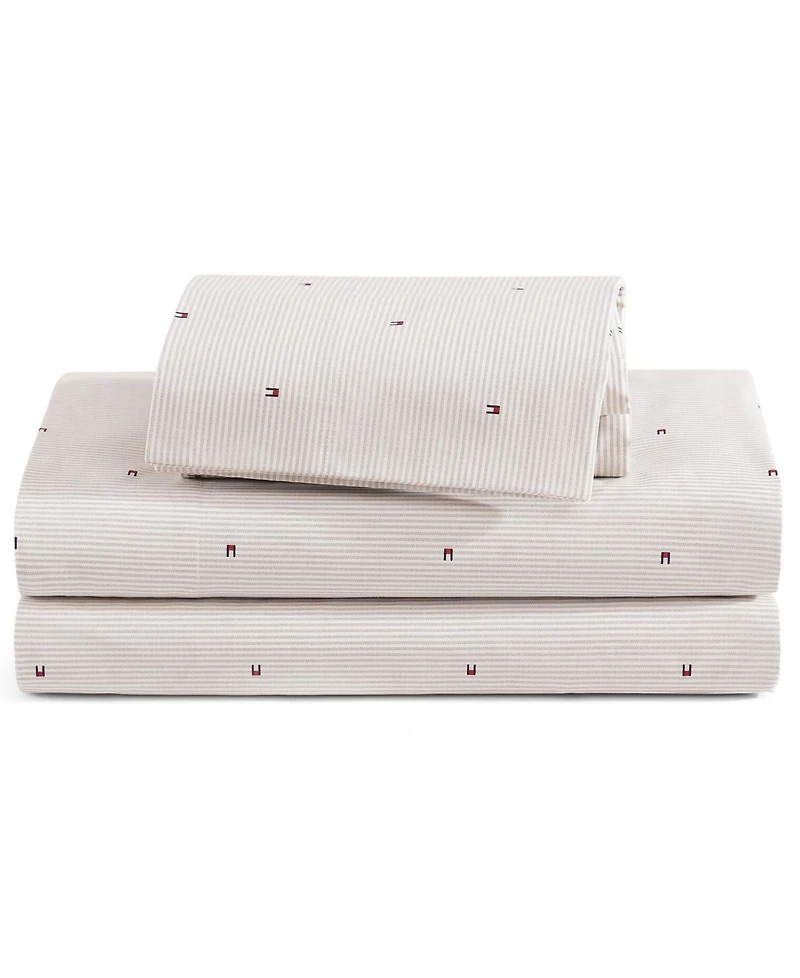 Tommy Hilfiger Ithaca Flag Stripe Cotton Percale 3-Piece Sheet Set, Twin Xl