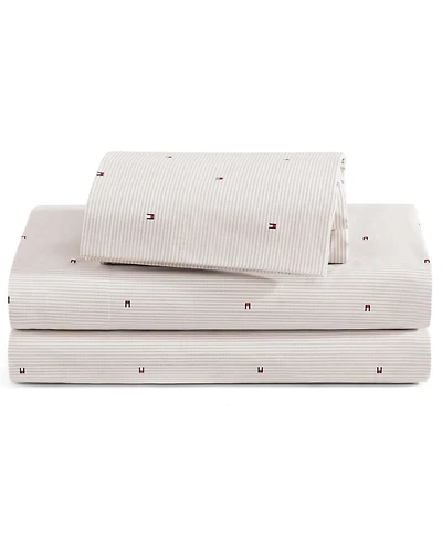 Tommy Hilfiger Ithaca Flag Stripe Cotton Percale 3-Piece Sheet Set, Twin Xl